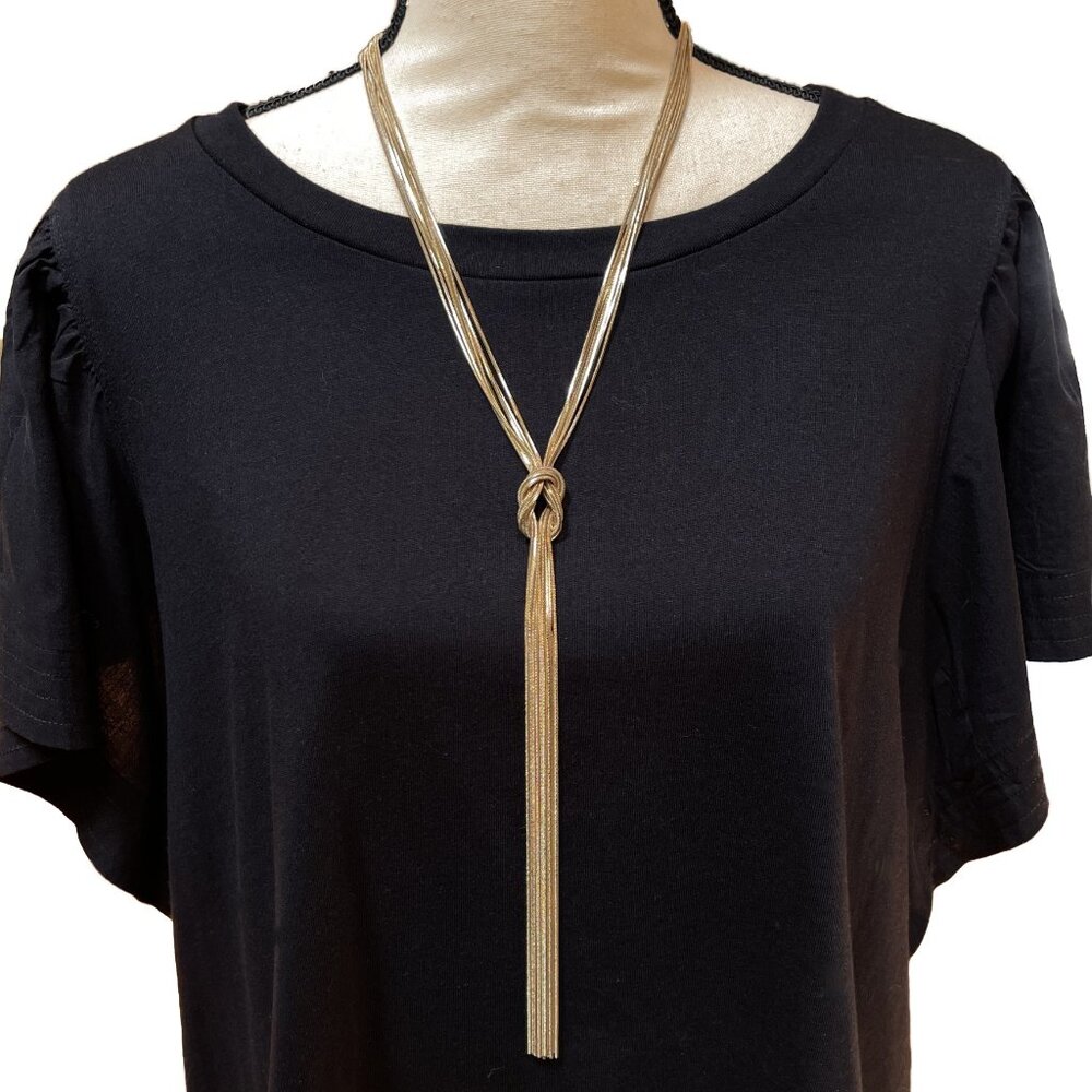 Gold Tone Snake Chain Necklace with Love Knot 20” 14 Strands